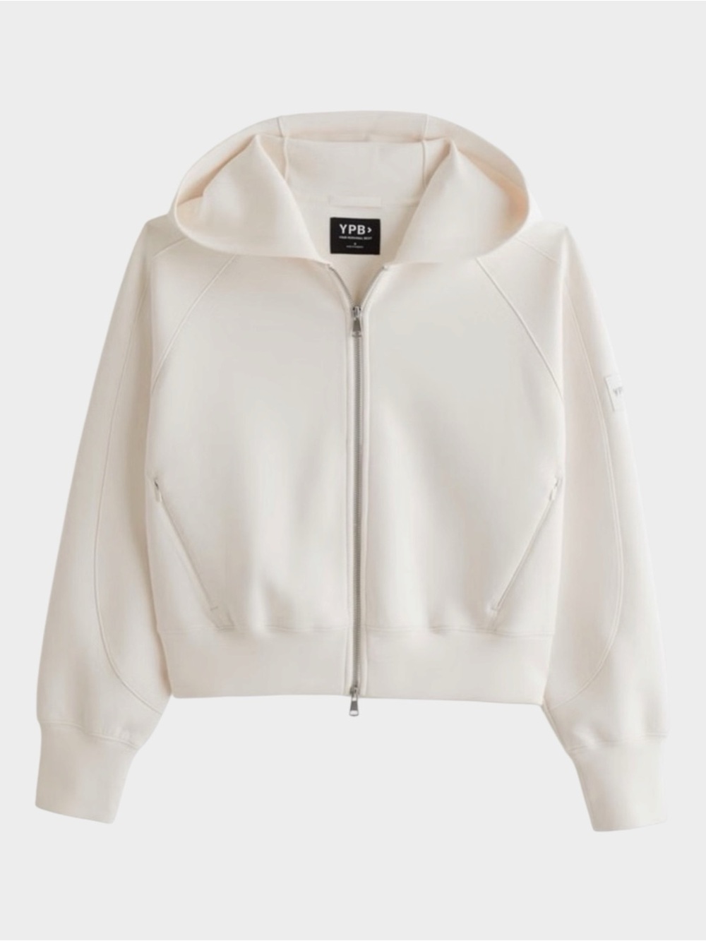 ABERCROMBIE | YPB neoKNIT MAX Full-Zip Hoodie in Cream, Size Large